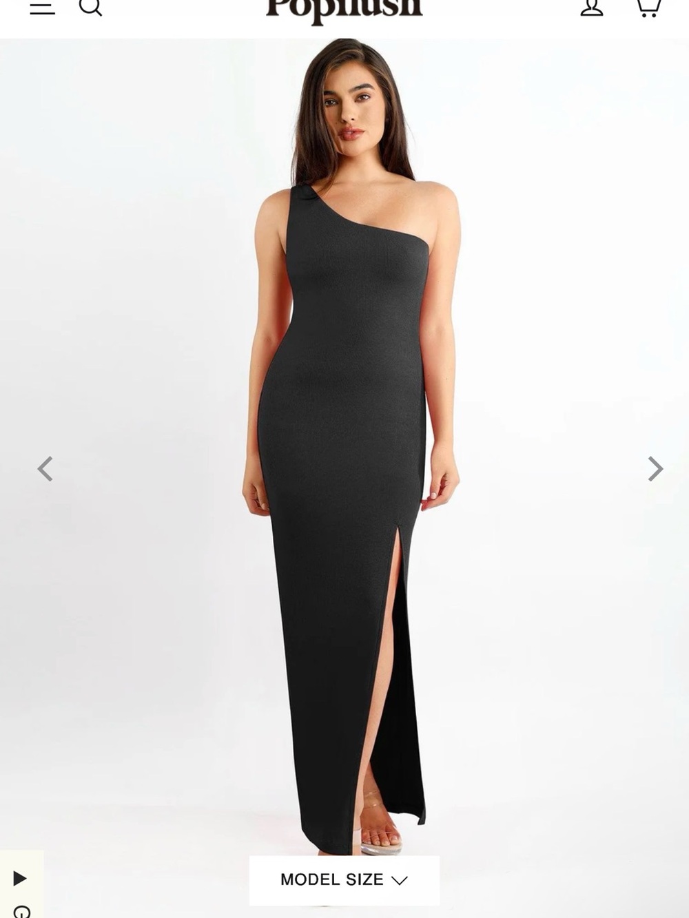 Popilush Black Maxi Dress with Side Slit & Built In Shapewear 3x